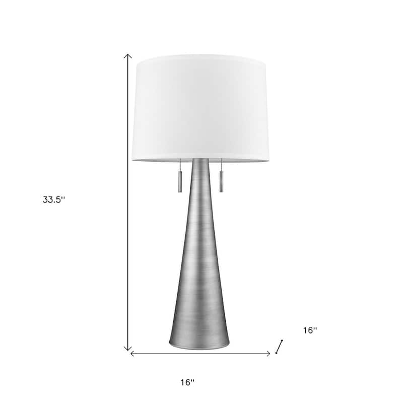 34" Metal Two-Light Table Lamp with White Empire Shade and Pull Chains - 16" x 16" x 33.50"