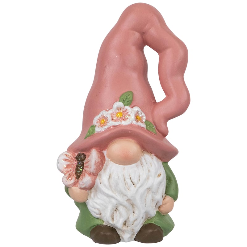 Spring Flowers Gnome Figurine - 7" - Pink and Green