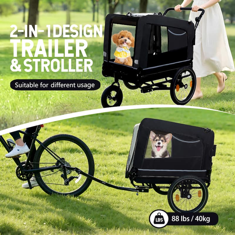 Extra Large 2-in-1 Pet Bike Trailer & Stroller - Heavy Duty Dog Carrier with Quick Release Wheels, Ventilation & Storage