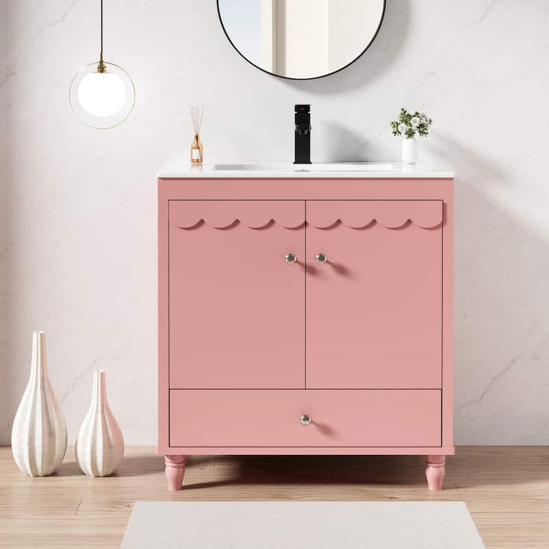 Lace Trim Freestanding Bathroom Vanity Set - Perfect for Bathrooms - Pink - 30in