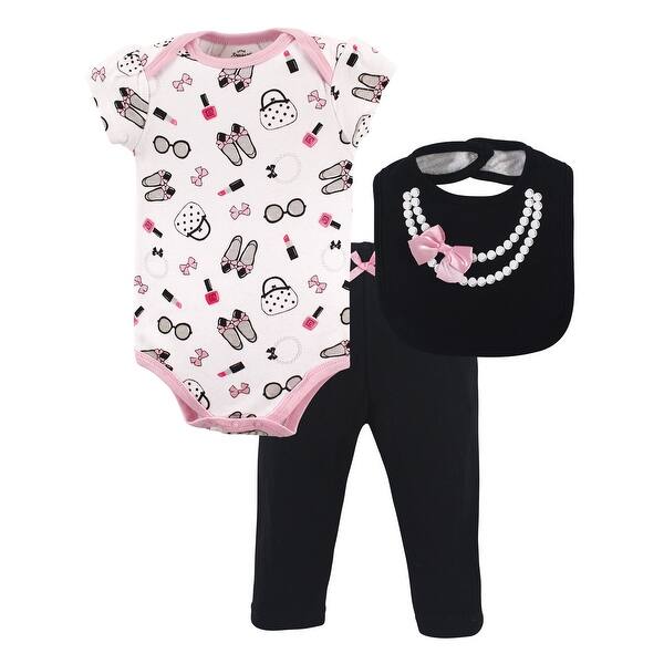 slide 1 of 1, Little Treasure Baby Girl Bodysuit, Pant and Bib, Pearls 0-3 Months - Pearls