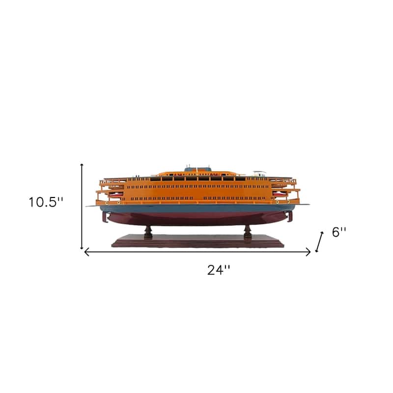 HomeRoots 11" Maroon Staten Island Ferry Boat Hand Painted Decorative Boat - 24' X '10.5' X '6
