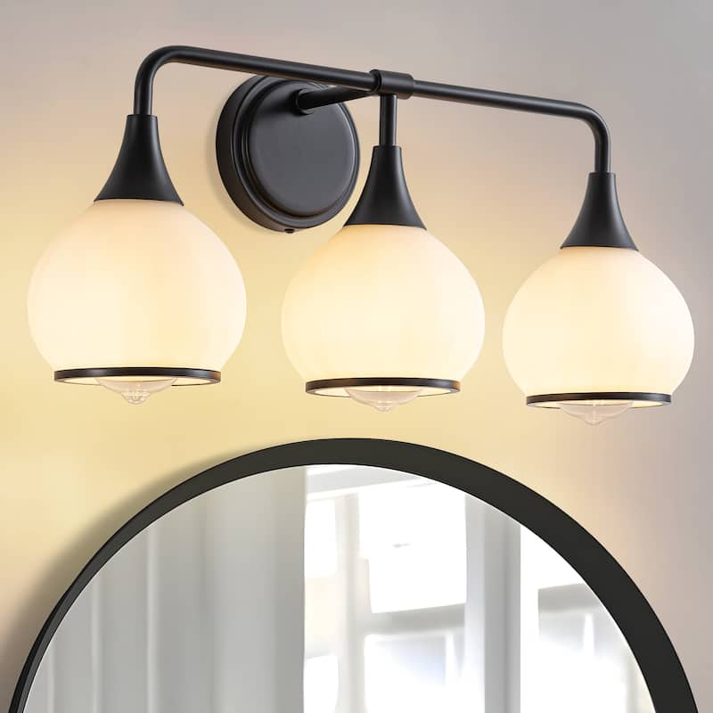 Modern Vanity Lights Dimmable Bathroom Light Fixtures with Glass Shade - 3-Light - Black