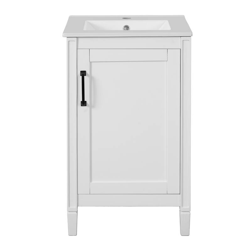Modern Freestanding Bathroom Vanity Cabinet with Ceramic Sink, Adjustable U-Shaped Shelf, Door Storage Rack and Soft Close Door