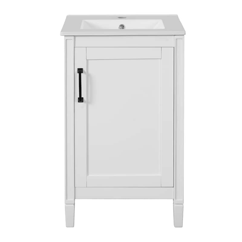 Roomfitters 20" Bathroom Vanity with Ceramic Sink, Soft-Close Door, Adjustable U-Shaped Shelf and Door Rack