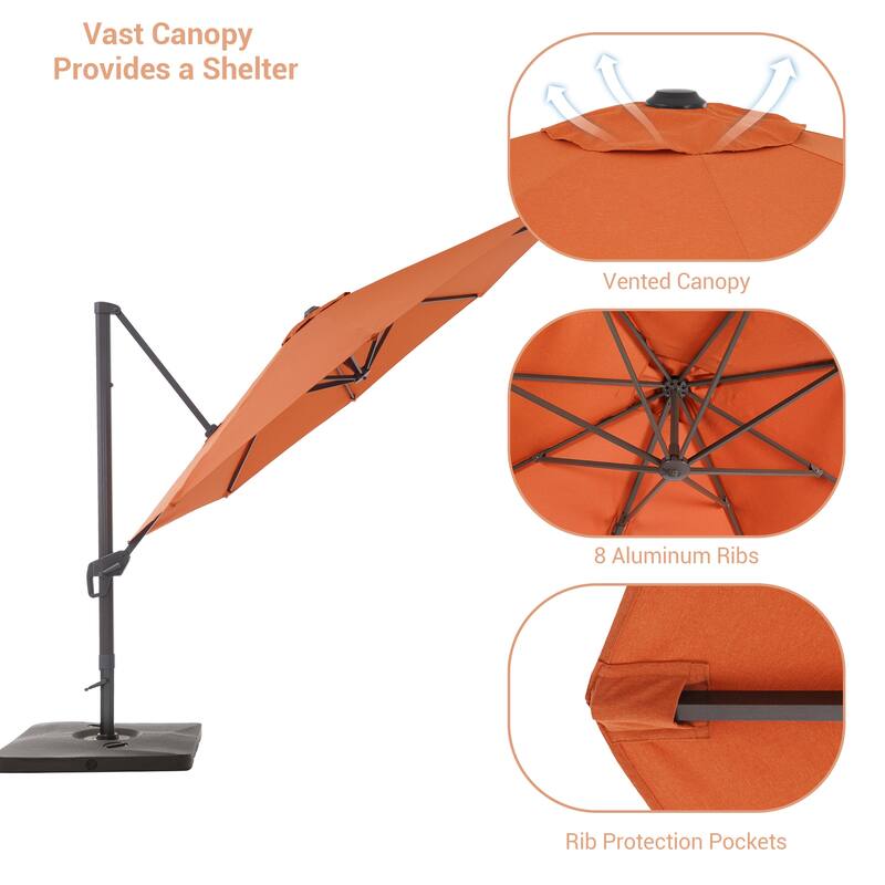LIVOOSUN 11ft Patio Offset Umbrella Cantilever Umbrella with Base