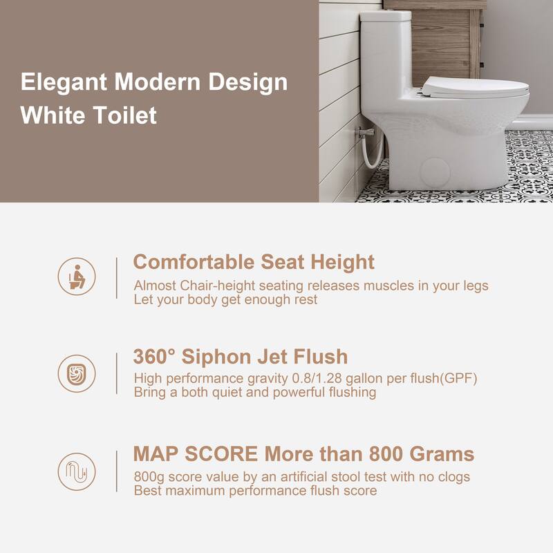 HOROW 1 Piece Dual Flush Elongated Toilet White 0.8 1.28 GPF Seat Included - N/A