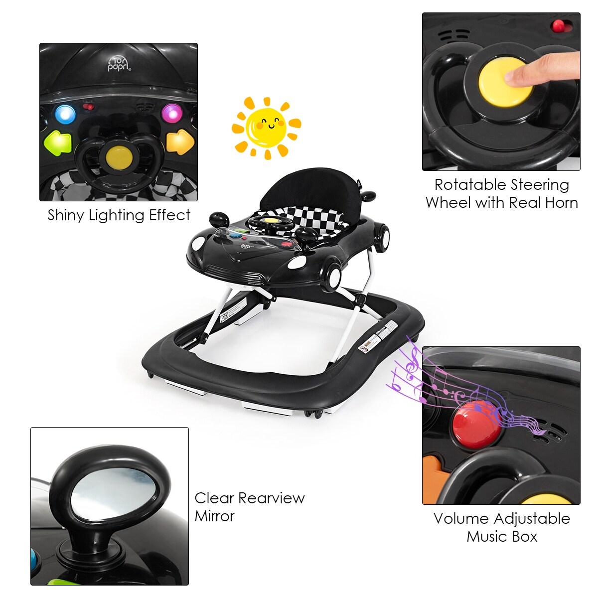 Costway 2 in 1 Foldable Baby Walker w Adjustable Heights Music See Details