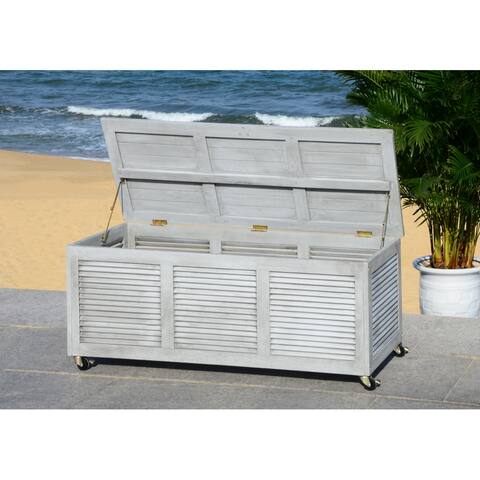 SAFAVIEH Outdoor Elina 47.2-Inch Grey Wash Cushion Storage Box - 47.2"x17.7"x18.9"