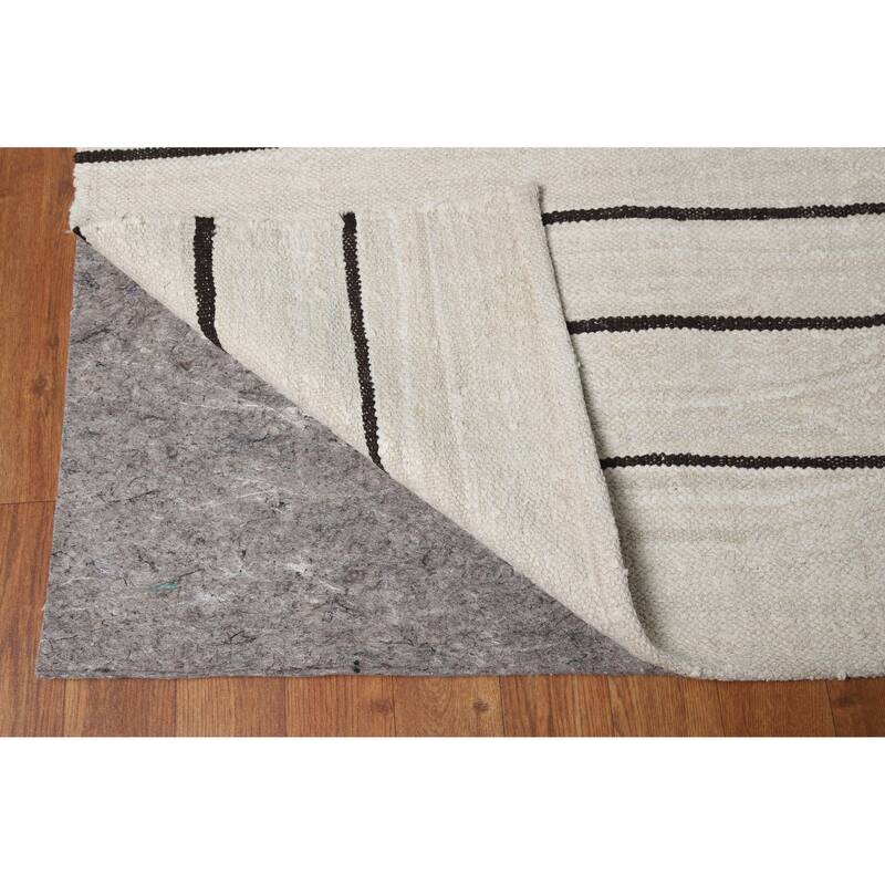 Hand Woven Oriental Cotton Carpet Modern All-Over Beige & Ivories Kilim Area Rug - 13' 3'' X 10' 1''