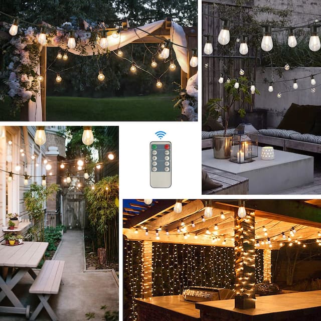 48FT LED Outdoor String Lights with 15 Waterproof S14 Bulbs, Patio Lights for Christmas, Yard decoration