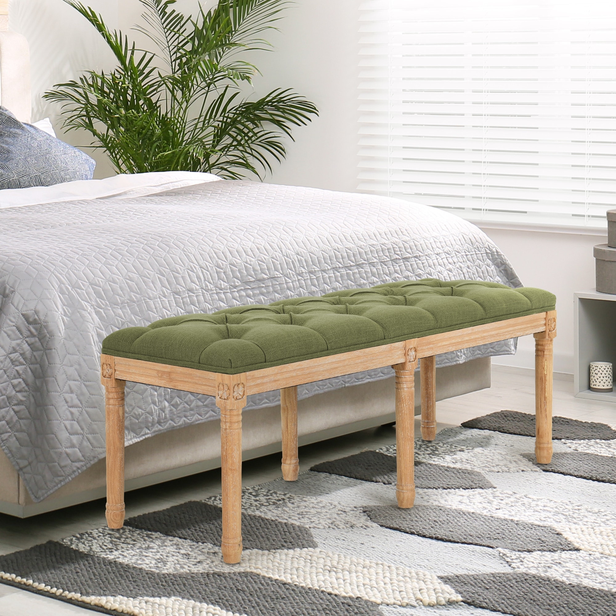 Upholstered Tufted Fabric Ottoman Bench with Rubber Wooden Legs On Sale Bed Bath Beyond 38368499