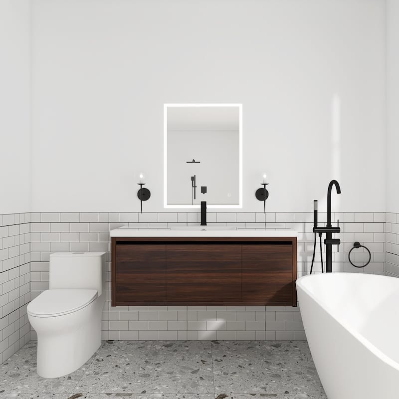 48 inch Bathroom Vanity with White Resin Top and Basin - California  Walnut