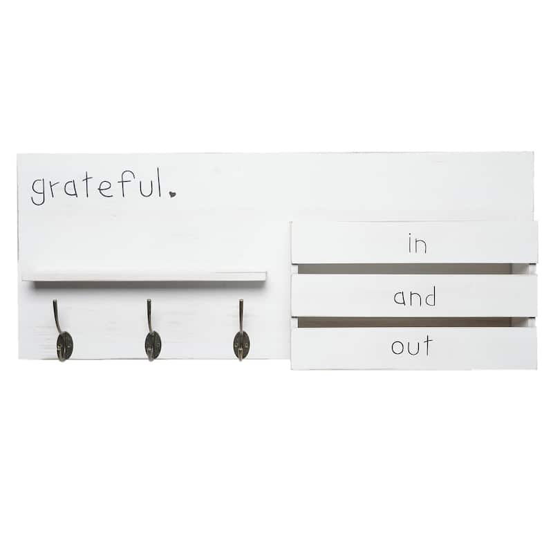 Addie Joy Wood Grateful Decorative Mail Organizer - Distressed White - 11.9" H x 29.5" L x 4.75" D