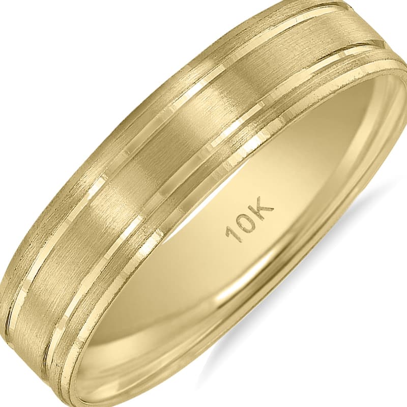 Men's 5mm Wedding Band with Bright Grooves and Emery Finish in 10K Yellow Gold
