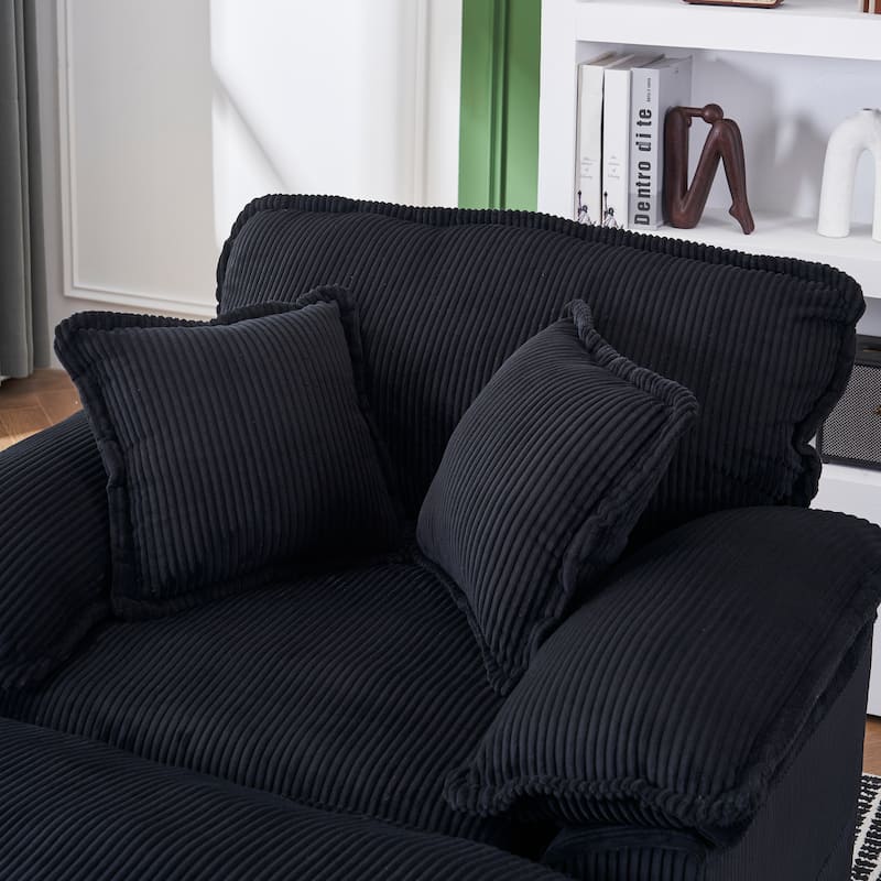56.3" Corduroy Single Sofa Chair with 2 Toss Pillows & a Ottoman