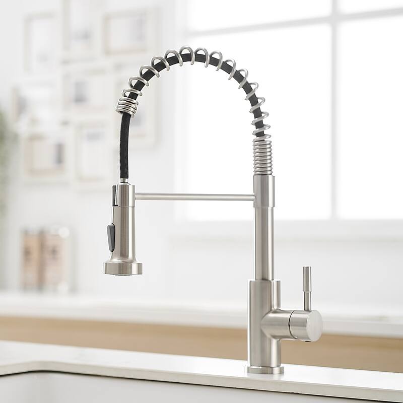 Pull Down Kitchen Sink Faucet with Sprayer Brushed Nickel - Overstock ...