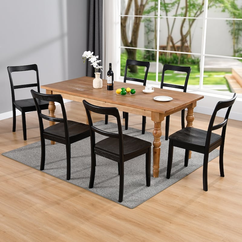 Farmhouse 17"W Wire Brushed Black Wood Dining Chairs - Set of 6 - Black