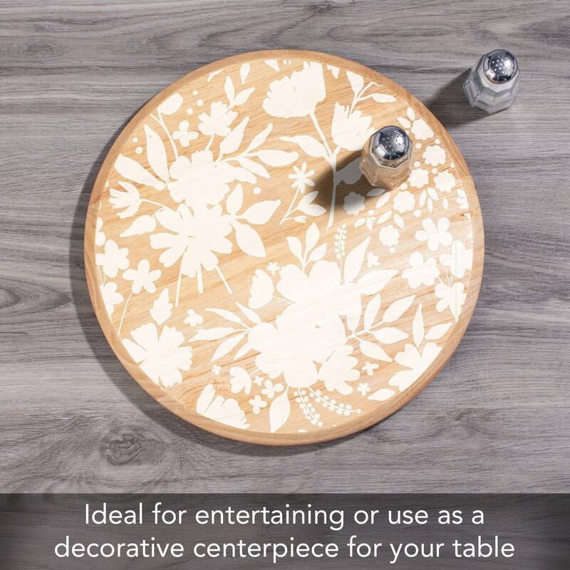 Full Bloom Round Mango Wood Lazy Susan Turntable 14" Diameter for Serving Kitchen Organization Condiment Caddy