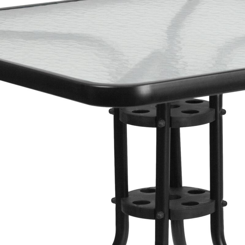 31.5" Square Tempered Glass Metal Table with Smooth Ripple Design Top