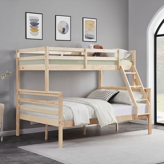 Twin Over Full Bunk Bed,Solid Wood Frame,High Guardrail,Safe for Kids