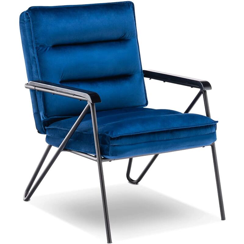 MCombo Tufted Velvet and Iron Club Chair with Ottoman - Chair - Blue