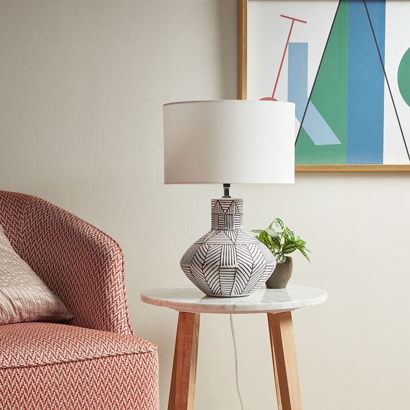 Boho Ceramic Table Lamp,for Living Room,Hallway,Entryway - White