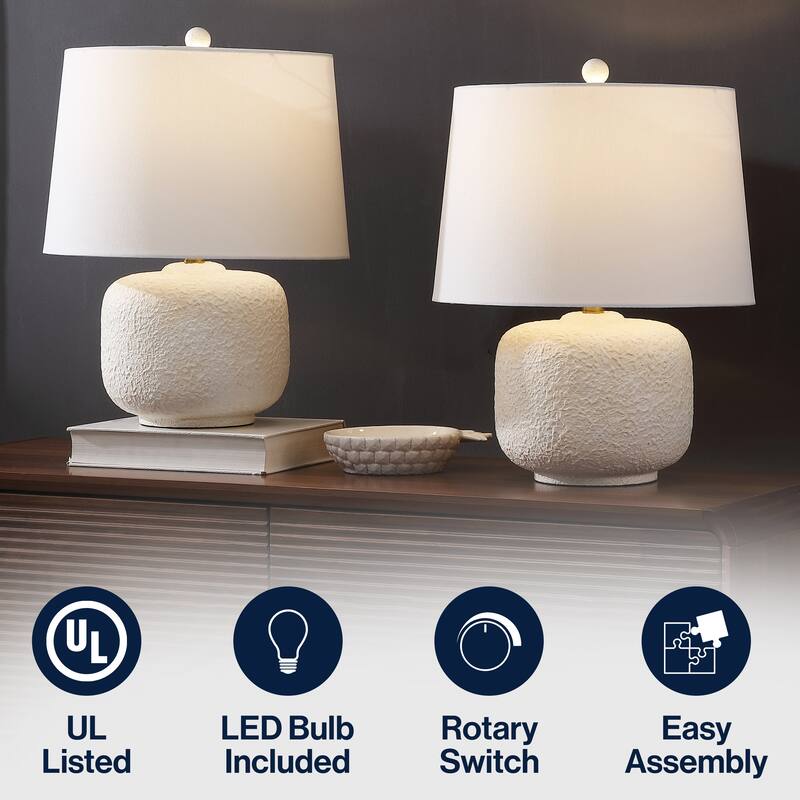 Qualm 20" Resin/Metal Rounded Barrel LED Table Lamp, (Set of 2), By JONATHAN Y