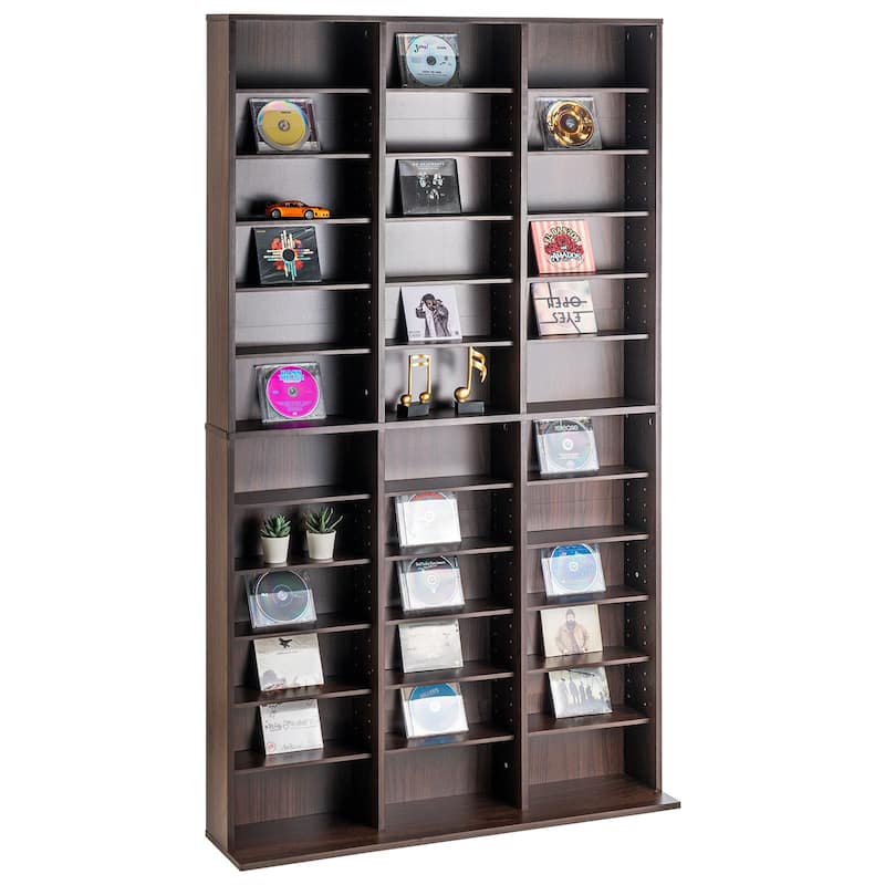 Espresso 12-Layer Media Storage Cabinet with Adjustable CD Shelves and 36 Compartments - 40.08" x 9.09"W x 71.26"