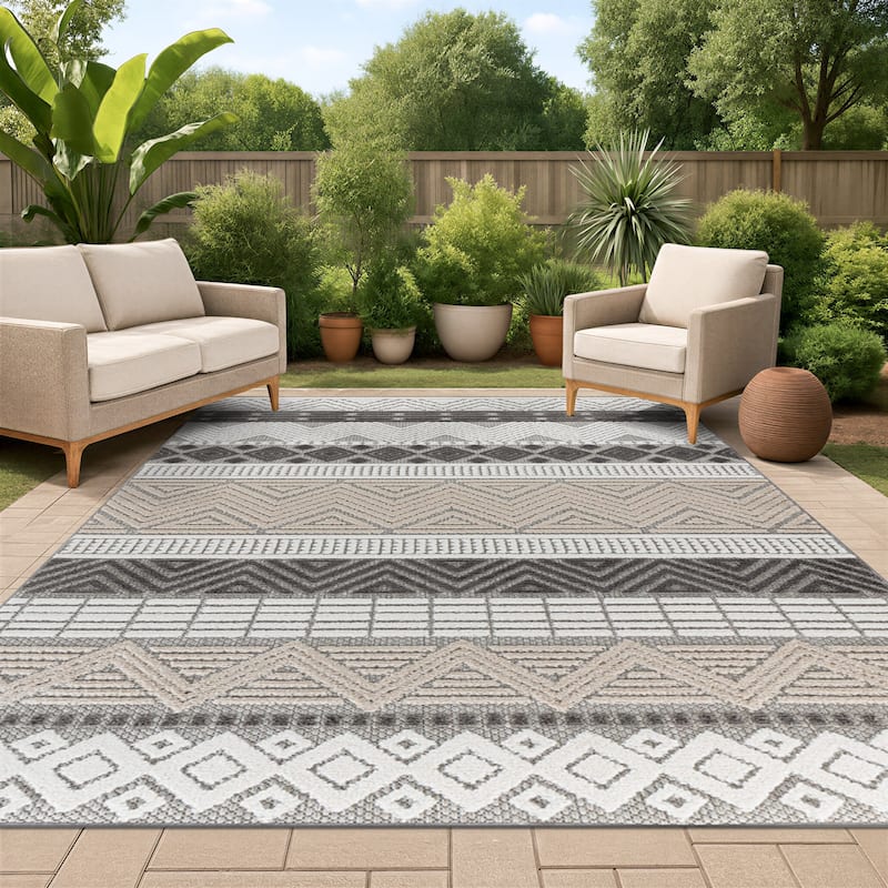 Marbella Contemporary Boho Indoor/Outdoor Area Rug - 12' X 15' - Gray