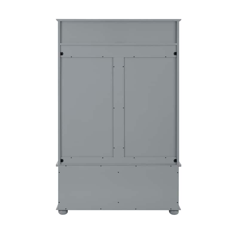 Classic Hall Tree Cabinet with Shoe Rack Bench and Coat Hooks, Entryway Storage Cabinet Bench with Open Shelves