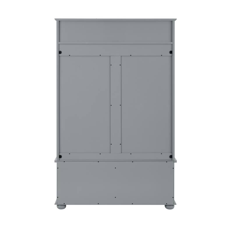 Modern Rattan Door Coat Rack Entryway Storage Bench with Shoe Storage Compartments and Open Shelves