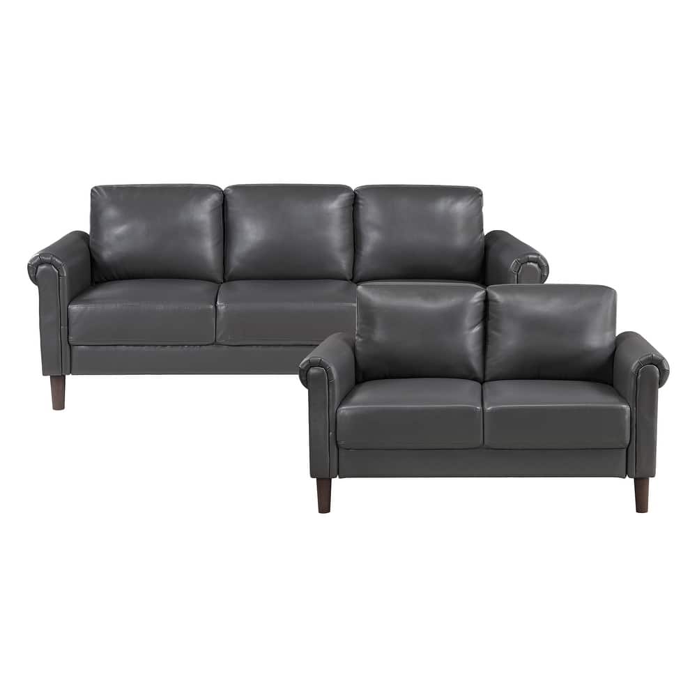 Fremont & Park Frances Faux Leather 2-Piece Living Room Set - Brown Finish Feet