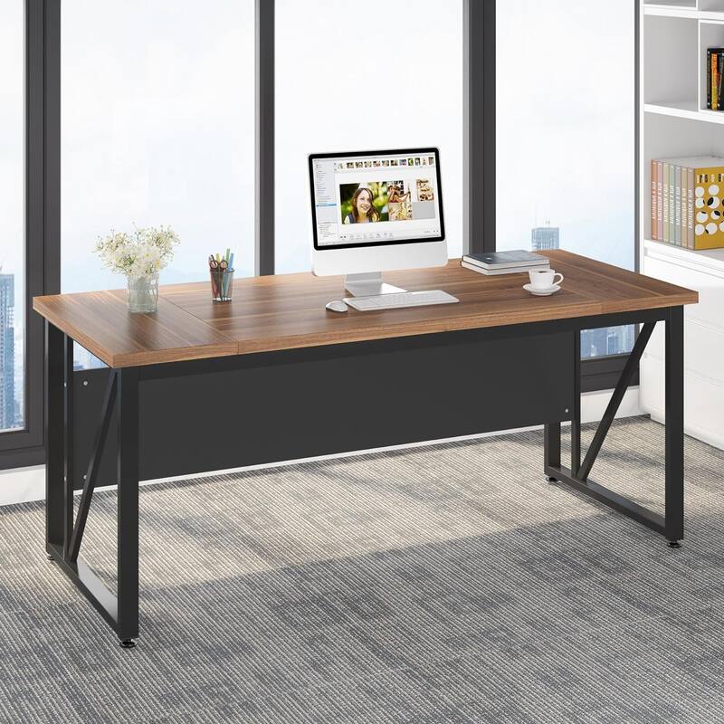 63-Inch Executive Desk with 47-Inch Mobile File Cabinet , Walnut & Gray