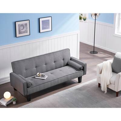 Modern Casual Cotton Linen Sofa, Convertible Into Sofa Bed Includes 2 Pillows, for Family Living Room