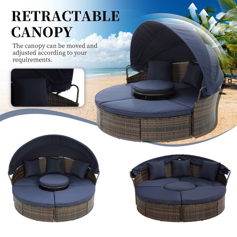 Outdoor Round Daybed with Retractable Canopy