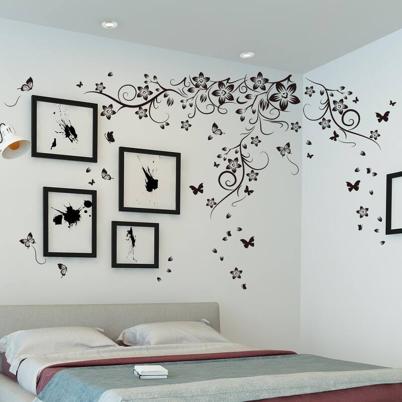 Walplus Wall Sticker Black Flower Vine Butterfly Art Decal Decoration