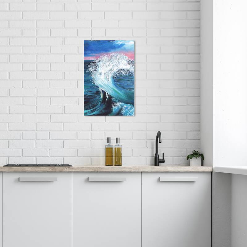 Wynwood Studio Canvas Sports and Teams Doll Memories - Big Wave Blue and Pastel Pink Nautical & Coastal Wall Art Canvas Print - 24 x 16