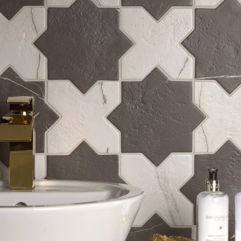 Merola Tile Istanbul Star Night with Day Cross 6" x 12" Porcelain Floor and Wall Tile - Case (32 Tiles) - Case (32 Tiles)