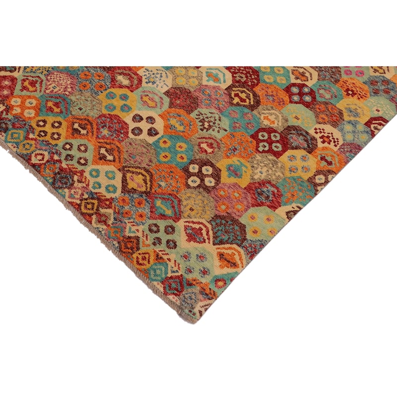 Eclectic Balochi Garrett Red/Blue Hand Knotted Wool Rug - 6'7'' x 9'9''