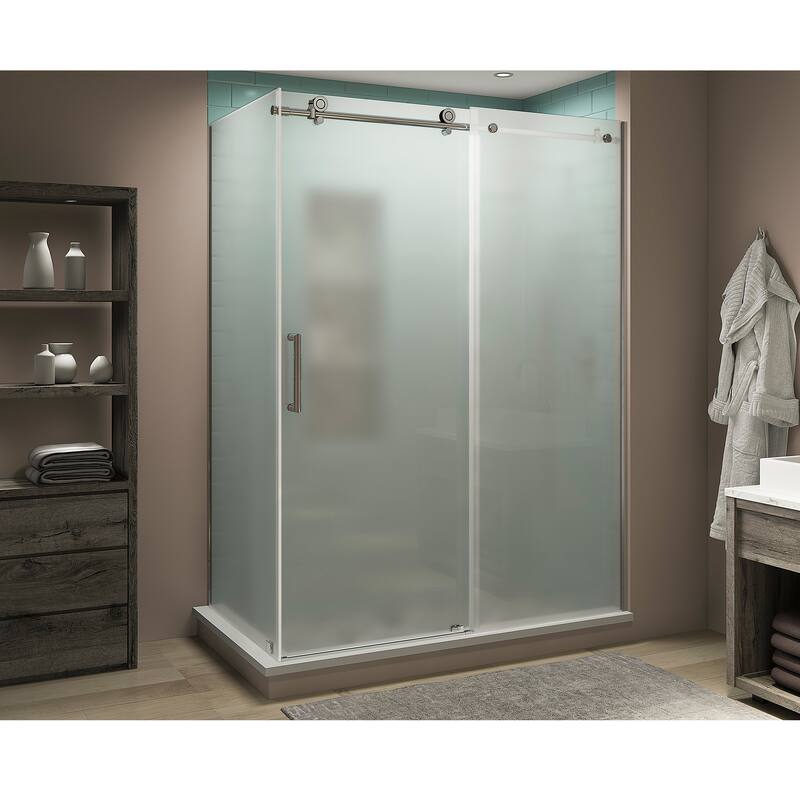 Coraline XL 56-60 in. x 30 in. x 80 in. Frameless Corner Sliding Shower Enclosure, Frosted Glass
