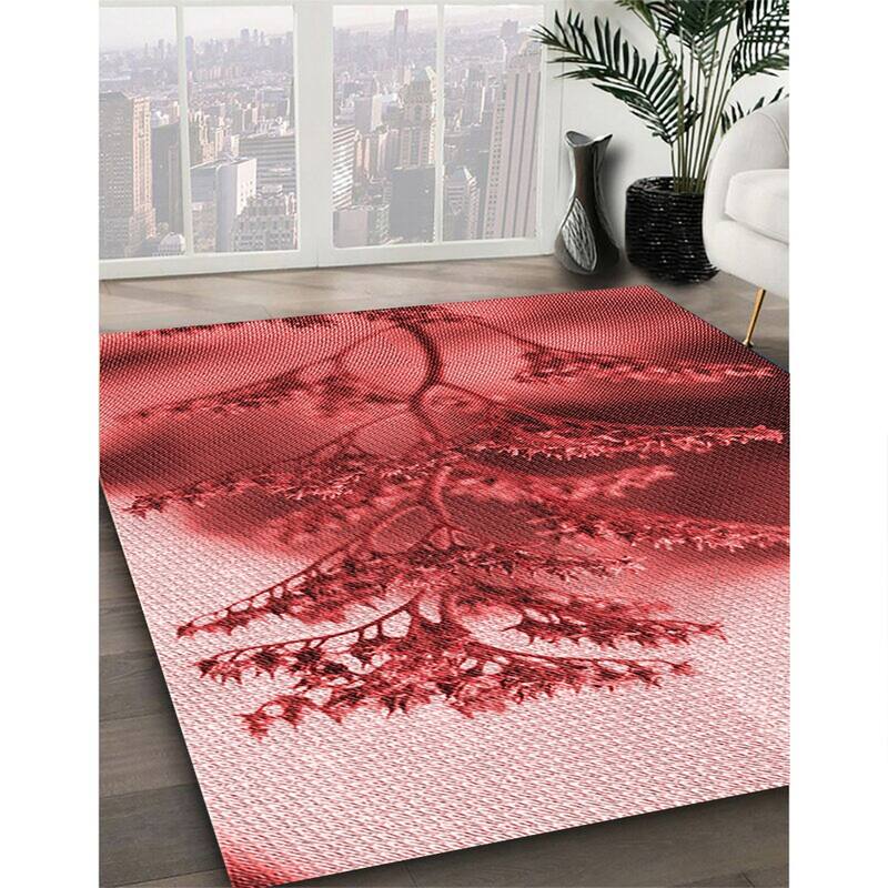 Ahgly Company Machine Washable Transitional Pastel Red Pink Area Rugs