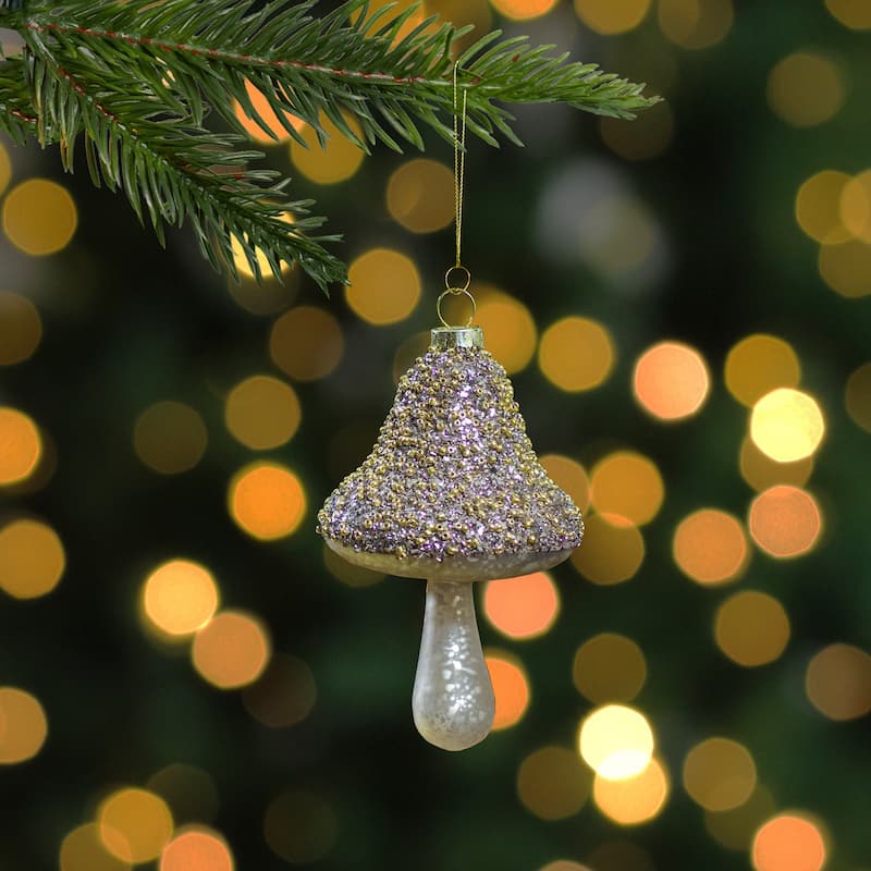 4.75" Champagne Gold Mushroom Glass Christmas Ornament