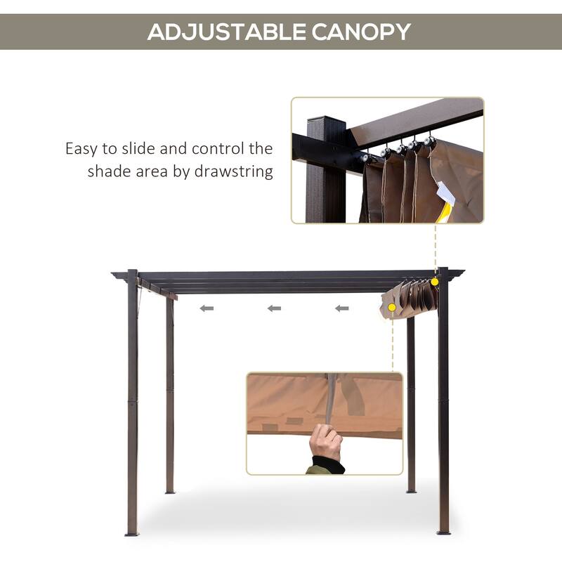 10x10 Retractable Aluminum Pergola with UV-Resistant Canopy for Outdoor Shade and Shelter