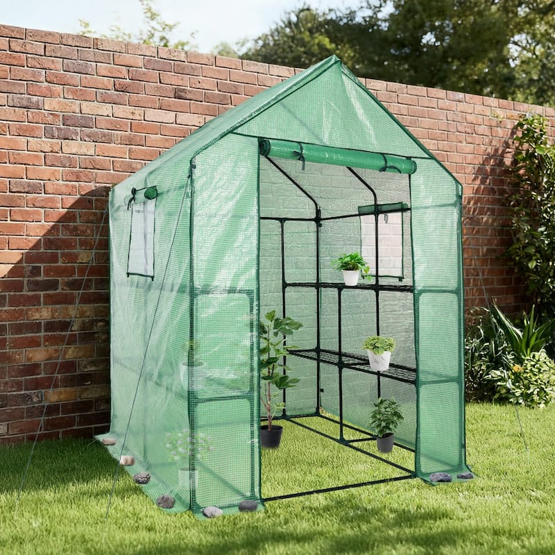 Aoodor Walk-in Greenhouse with 4 Shelves - 4.7 × 4.7 × 6.4 ft