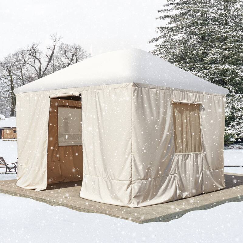 Outdoor Hardtop Gazebo with Galvanized Steel Double Roof & Aluminum Frame, Outdoor pergola with Premium Curtains and Nettings