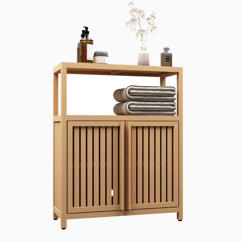 32" Tall Wood 2-door Bathroom Cabinet in Neutral with Interior Shelf