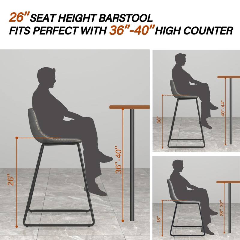 Counter Height Bar Stools Set of 2, Counter Stools with Backs, Modern Bar Stools for Kitchen Island, Bar Stools 26" Seat Height