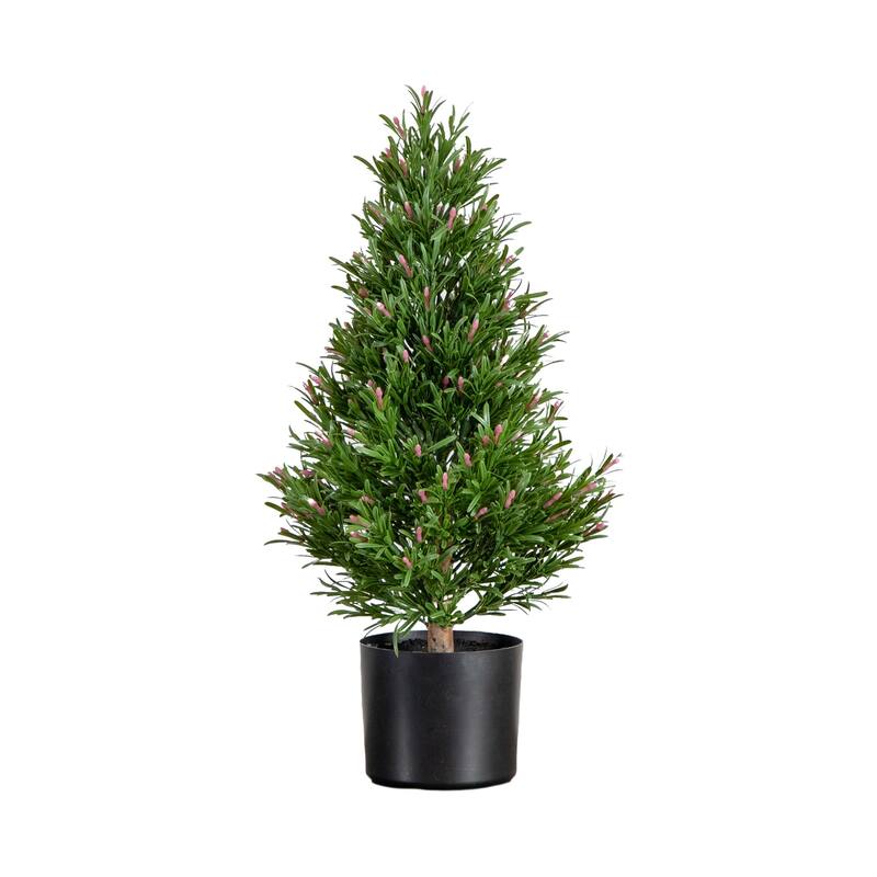 Potted Rosemary Cone Artificial Topiary Tree - 2' - Green and Pink