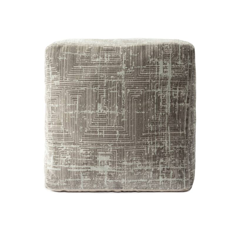 Sevita Gray/Ivory Contemporary Geometric Polyester Blend Pouf - 18" x 18" x 18" - Gray/Ivory